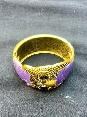 Gold and Purple Decorative Owl Cuff Bracelet - Women Jewelry